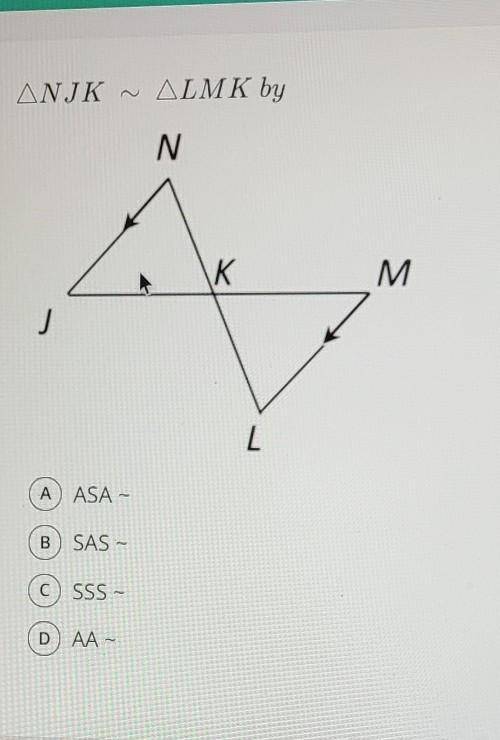Triangle NJK is similar to triangle LMK by​