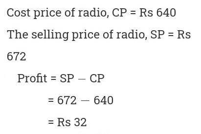 Mr Yadav buys a radio for Rs 640 and sells it for Rs 672 Find it's profit​