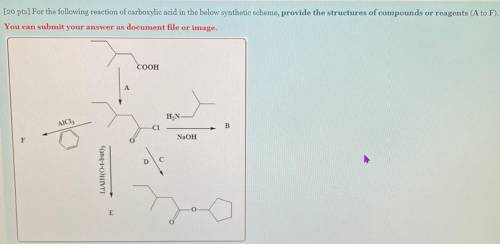 [20 pts) For the following reaction of carboxylic acid in the below synthetic scheme, provide the s