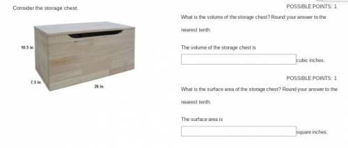 What is the volume of the storage chest? Round your answer to the nearest tenth.

The volume of th