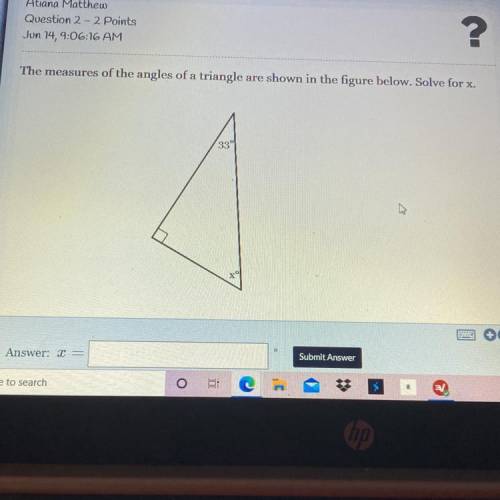 The measures of the angles of a triangle are shown in the figure. solve for x
