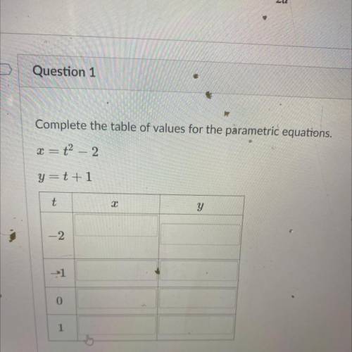 Complete the table of values for the parametric equations