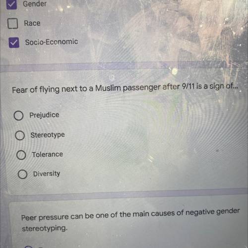 Fear of flying next to a Muslim passenger after 9/11 is a sign of...

5
Prejudice
Stereotype
Toler