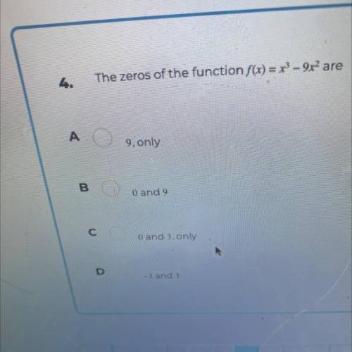 The zeros of the function f(x)=x^3-9e are
NEED HELP ASAP