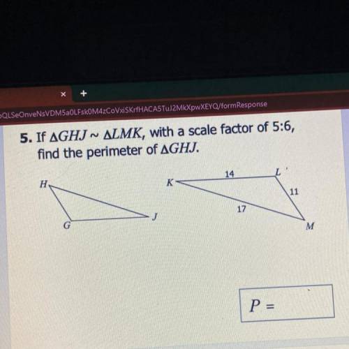 If AGHJ ~ ALMK, with a scale factor of 5:6,
find the perimeter of AGHJ.
