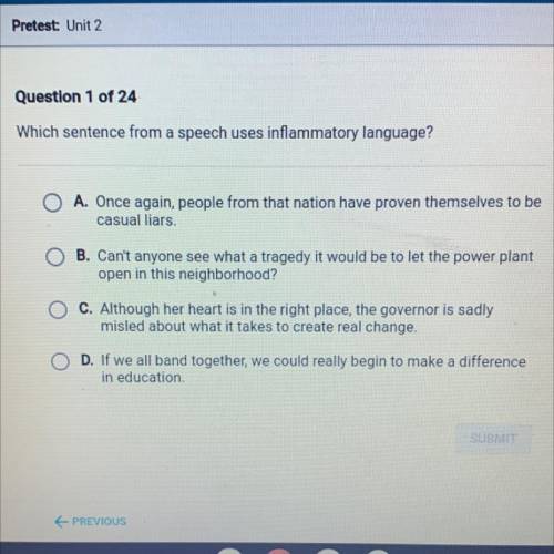 Which sentence from a speech uses inflammatory lạnguage?