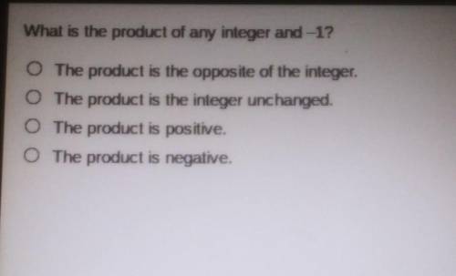 HELP PLEASE ASAP What is the product of any integer and -1?​