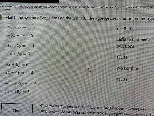 Match the system of equations on the left with the appropriate solution on the right.
