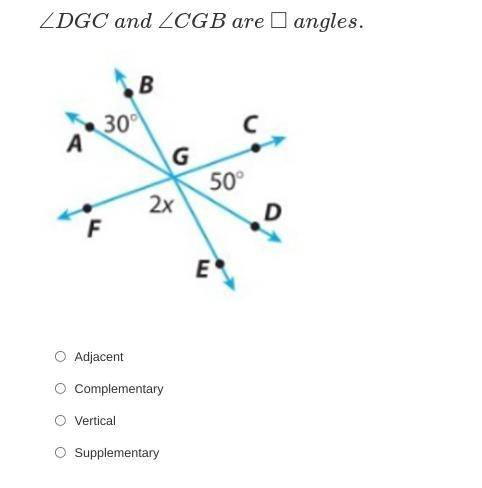 ∠DGC and ∠CGB are _ angles.