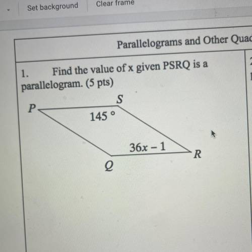 Find the value of given PSRQ is a parallelogram