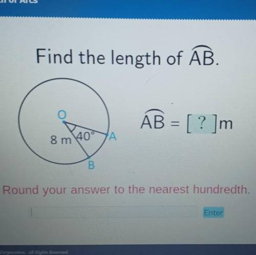 Find the length of AB. AB =[?]m 8 m 40° A B В​