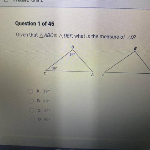 Given that abc=def what is the measure of d