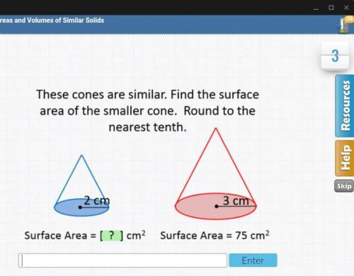 these cones are similar. find the surface areaof the smaller cone. round to the nearest tenth. r=2