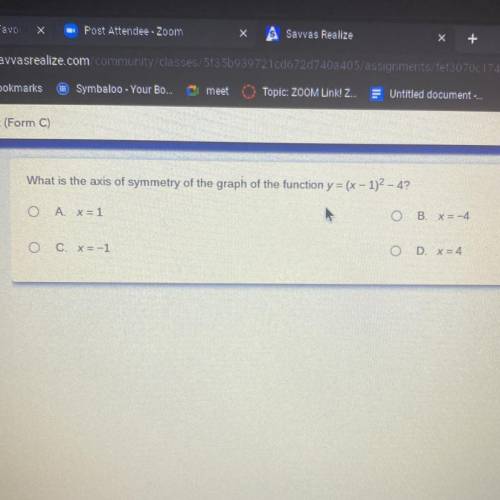 What is the axis of symmetry of the graph of the function y=(x-1)^2-4