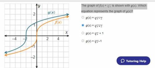 The graph of f(x) = 3^srqt of x is shown with g(x). Which equation represents the graph of g(x)?