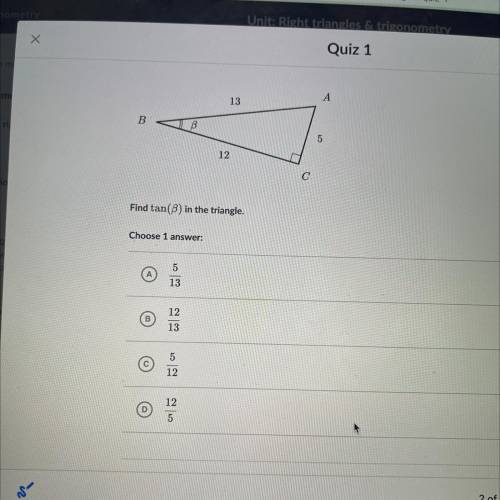 Find tan(B) in the triangle.