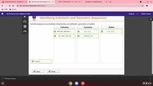 Sort the sequences according to whether they are arithmetic, geometric, or neither
