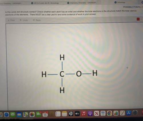 Is this Lewis structure correct? Check weather each atom has an octet whether the total valence ele