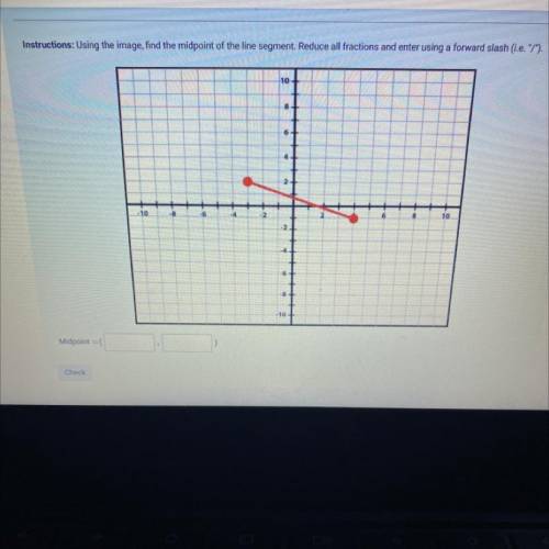 Using the image, find the midpoint of the line segment. Reduce all fractions and enter using a forw