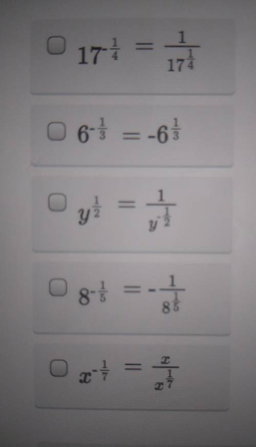 Select all the correct answers.

These examples show the application of the negative exponent prop