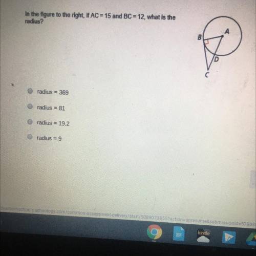 In the figure to the right of AC =15and BC =12 what is the radius