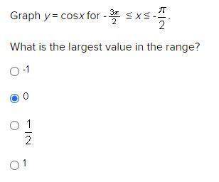 URGENT: Graph y = cosx for -3\pi/2 <= x <= -pi/2

What is the largest value in the range?A.