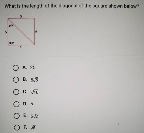 What is the length of the diagonal of the square shown below? ​