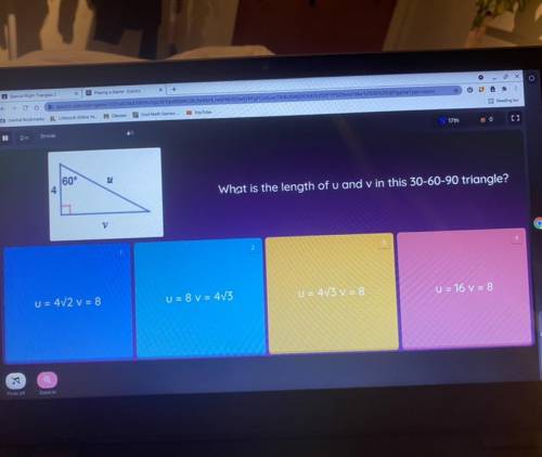 What is the length of u and v in this 30-60-90 triangle