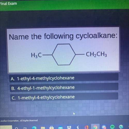 Name the following cycloalkane:
H3C
Oo
CH2CH3