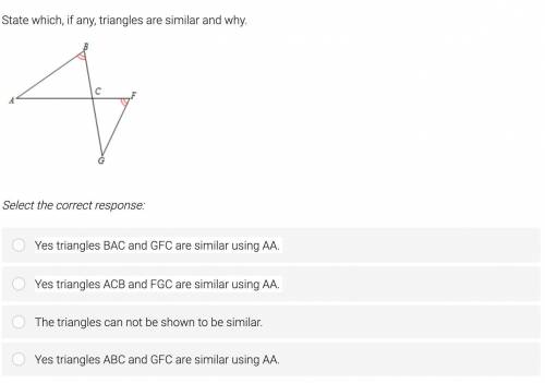 State which, if any, triangles are similar and why.