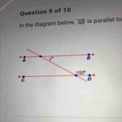 Question 9 of 10

In the diagram below, AB is parallel to CD. What is the value of y?
A. 50
OB. 15
