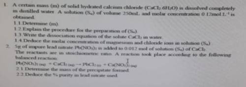 A certain mass (m) of solid hydrated calcium chloride (CaCl2, 6H2O) is dissolved completely in dist