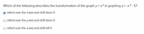 Plz help: Which of the following describes the transformation of the graph y = x ^2 in graphing y =