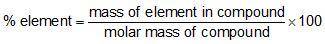 To calculate percent by mass, use the equation below:

Calculate the percent by mass of each eleme