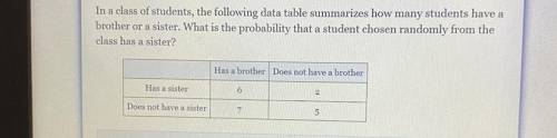 In a class of students, the following data table summarizes how many students have a brother or sis
