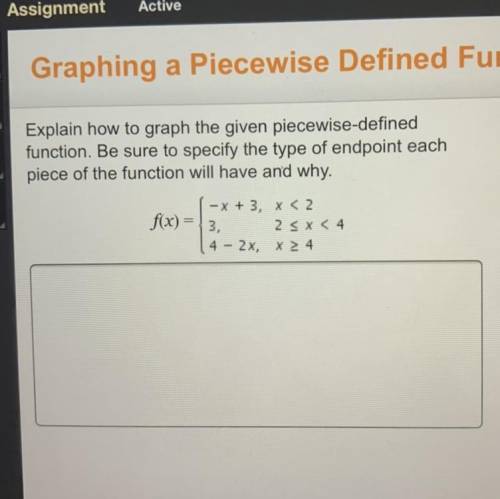 Explain how to graph the given piecewise-defined function. Be sure to specify the type of endpoint