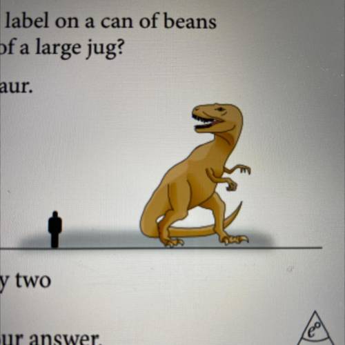 The diagram shows a man standing next to a dinosaur.
Estimate the height of the dinosaur.