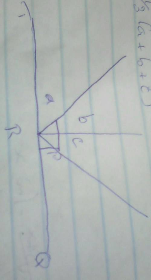 In the diagram beside TRQ is a straight line. find p (⅓[a+b+c)​