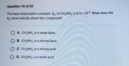 The base dissociation constant, Kb, of CH3NH2 is 4.4x 10-4. What does the Ky value indicate about t