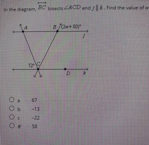 In the diagram, Find the value of w