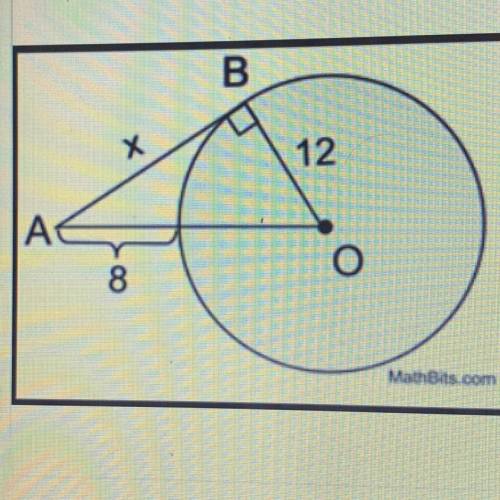 Given AB is a tangent to circle O, solve for X.