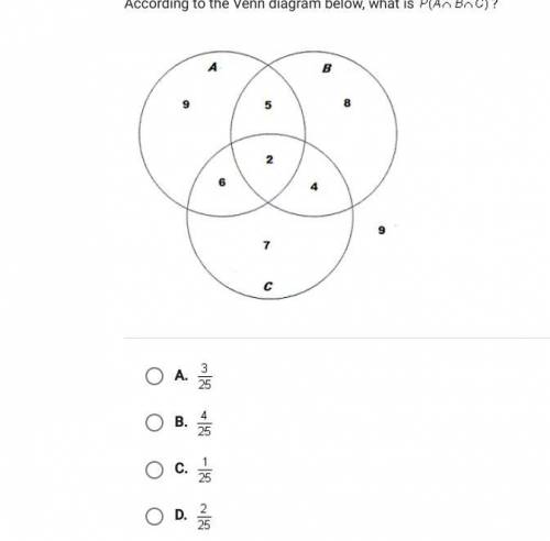 According to the venn diagram below what is P(a b c)?