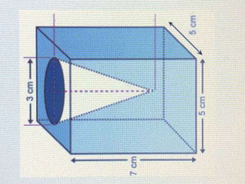 The volume of a rectangular prism with a cone-shaped hole in it is approximately 163.22 cm^3

What
