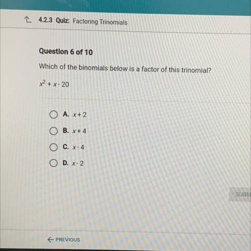 Which of the binomials below is a factor of this trinomial? x2 + x-20