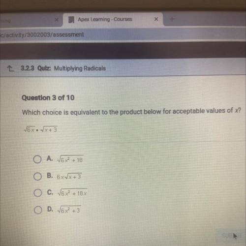Helppppppppp
Which choice is equivalent to the product below for acceptable values of X?