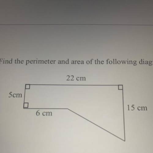 Find the perimeter and area of the following diagram
Picture attached