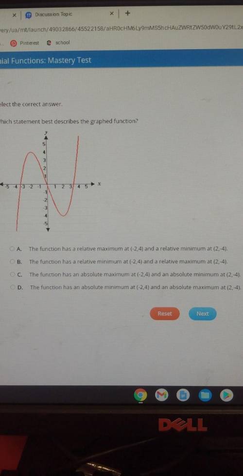 Which statement best describes the graphed function​