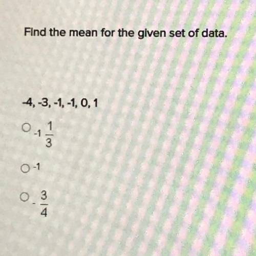 Anempt 1012
Find the mean for the given set of data.
-4,-3,-1,-1, 0,1