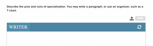 Describe the pros and cons of specialization. You may write a paragraph, or use an organizer, such