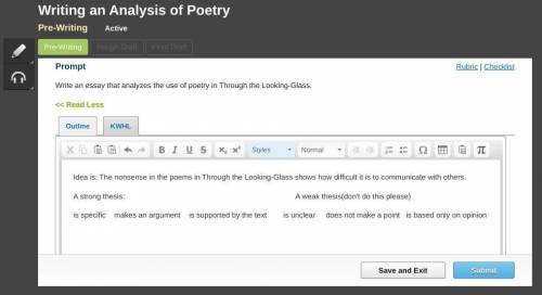 NEED HELP ASAP Write a pre-writing essay that analyzes the use of poetry in Through the Lookin